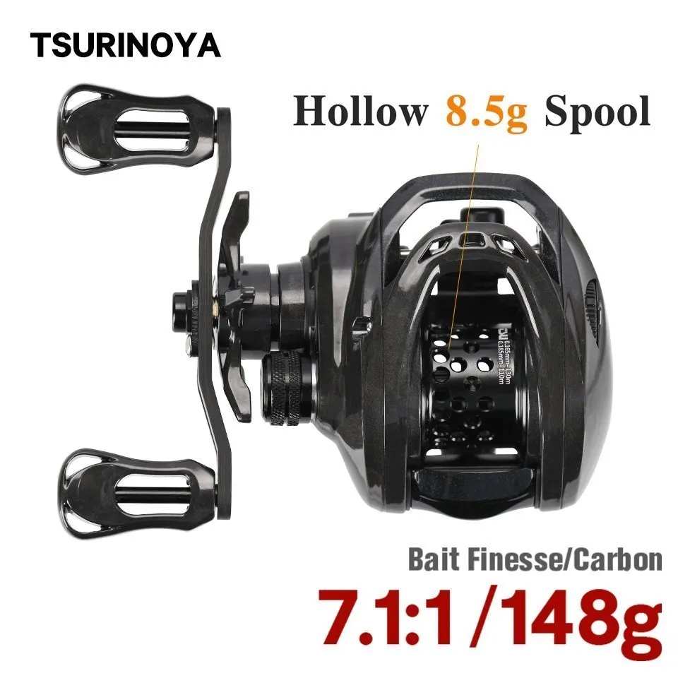 

TSURINOYA Bait Finesse 7.1:1 DARK WOLF 50 148g High Gear Ratio Ultralight Baitcasting Fishing Reel Trout Ajing Carbon Saltwater