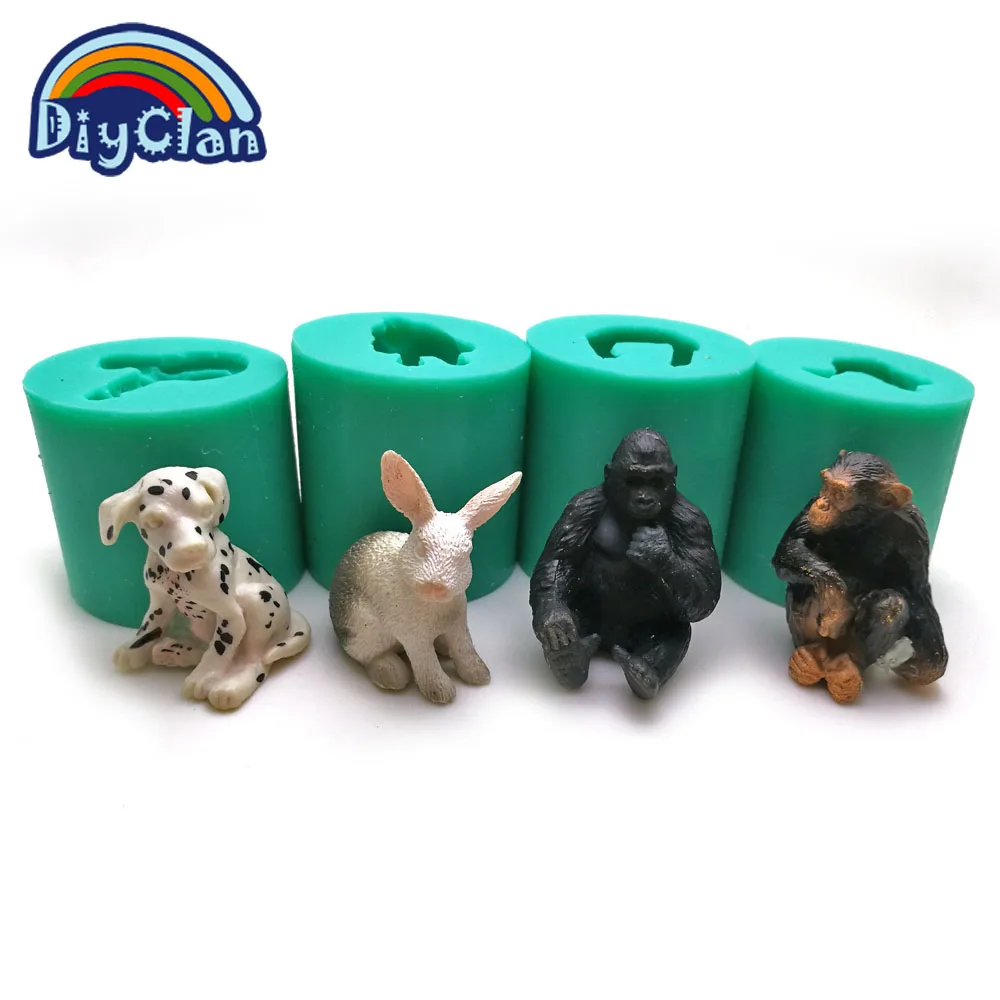 4 style Spotted Dog Bunny Silikonowa forma DIY Narzędzia do dekoracji Zwierzęta Małpa Goryl Ozdoba z żywicy Ręcznie robiona świeca Forma gipsowa