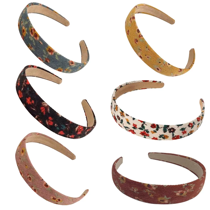 Vintage  Printing Corduroy Headbands Floral Hairbands Elegant  Head Hoop Women Headband Headwrap Hair Accessories