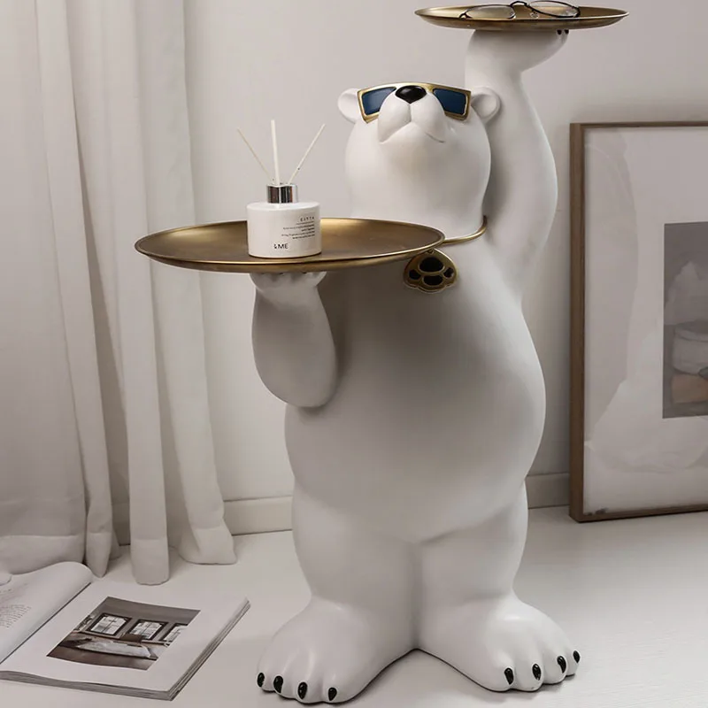 Imagem -05 - Decoração de Chão com Grande Urso Branco e Original Bandeja Dupla Decorações para Sala de Estar Estátua Ornamentos para Decoração de Casa