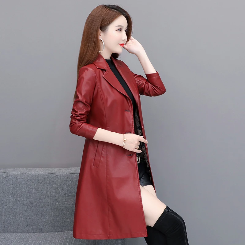 autumn New girl Leather Jacket Long Women\'s Leather Coat slim Fashion punk Female Motorcycle Clothing faux leather coat spring