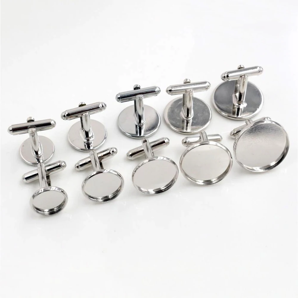 

10pcs/ Lot 12mm,14mm,16mm,18mm,20mm, Rhodium Colors Plated Copper Cufflink Base Cuff Link Settings Cabochon Cameo Base