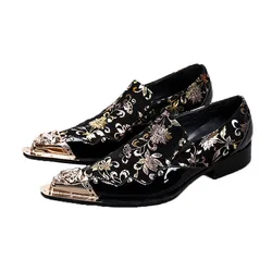 Batzuzhi New Black color with Golden Flowers men leather shoes Banquet and Party men handmade Oxfords Plus size male dress Shoe