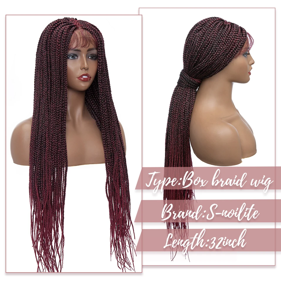 S-noilite Synthetic 32inch Extra Long Braided Wig Lace Front Wigs Handmade Afro Box Braid Lace Wigs With Baby Hair For Women