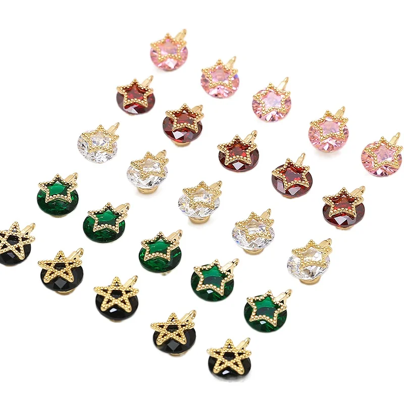 8 * 11mm copper plated real gold inlaid colorful zircon Pentagram pendant DIY hand made jewelry accessories material 2pcs