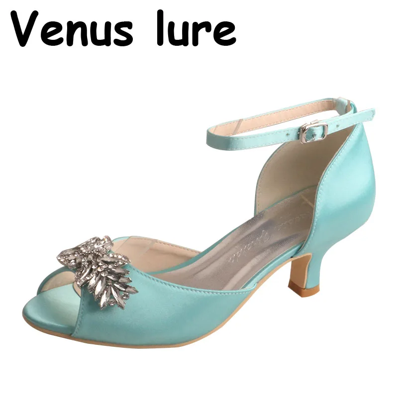 Custom Handmade Mint Green Ladies Party Shoes Medium Heel with Ankle Strap Size 6