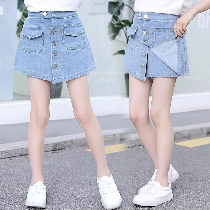 Kids Shorts for Girls Shorts Skirt Children Denim Short Skirt Fashion 2023 Summer Casual Teenage Short A-line Skirt 10 12 Year