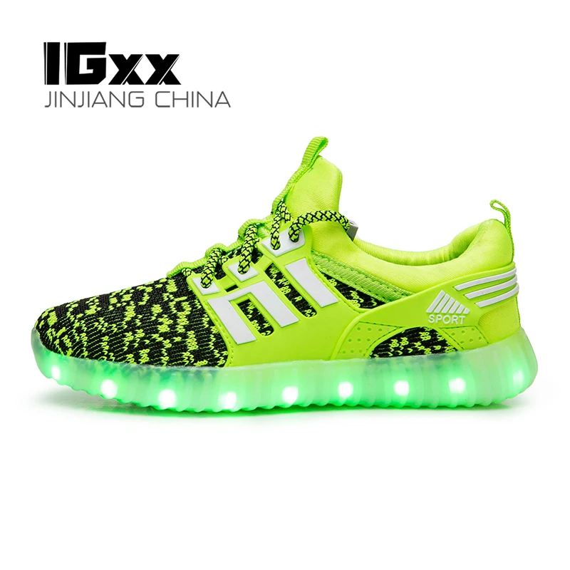 

IGxx LED Light Up Shoes For Kids USB Charging Glowing Shoes LED Kids Best Gift Shoes Child Luminous Knit Sport LED Sneakers Boys