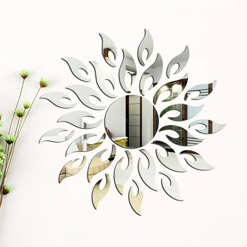 Sun Flower Mirror Wall Sticker Self Adhesive Acrylic Mirror Stickers Decal Art Mural Wallpaper Living Room Decoration Home Decor