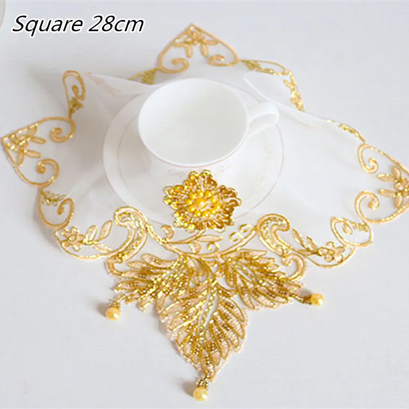 

2024 Handmade Beaded Lace Square Table Mat Coaster Jewelry Antique Cover Phone Desk Lamp Pad Bedroom Study Kitchen Decoration