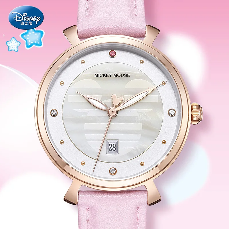 

Disney Top Brand Original Mickey Mouse Rhinstone Women's Watches JapanQuartz Clocks Ladies Mica Shell Dial Waterproof Mk-11258