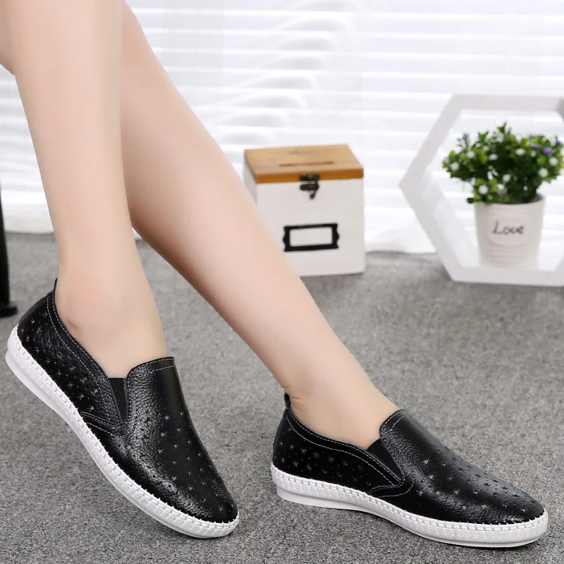 Women\'s shoes Summer Single Shoes Small White Shoes Stars Hollow Loafers for Women Loafers Flat Heels for