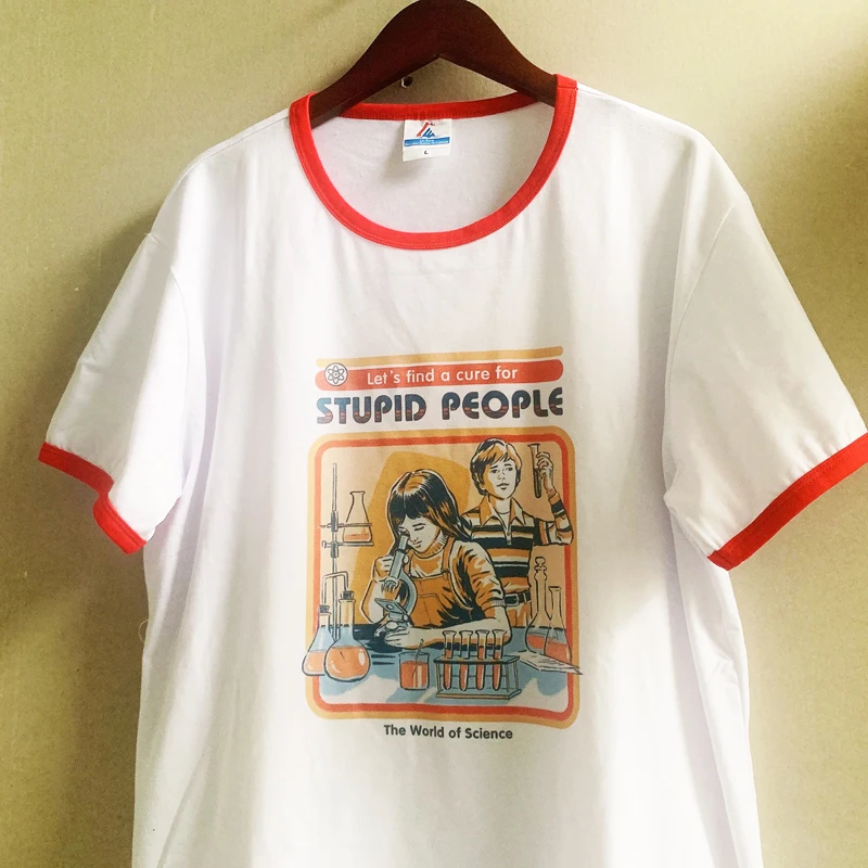 sunfiz Stupid People Vintage Ringer T-shirt Women Tshirt Cotton Short Sleeve Graphic Tops Harajuku Summer T Shirt