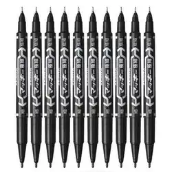 6 Pcs/Set Wholesale Twin Tip Permanent Marker Pen Fine Point Waterproof Ink Thin Nib Crude Nib Black Ink 0.5mm-1mm Fine Color