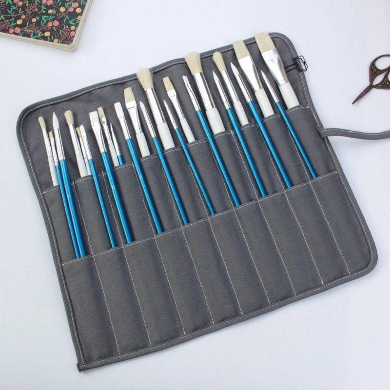 Canvas Roll-up Pencil Bag Paint Brushes Pencil Bag Roll Up Case 20 Holder Case Perfect Storage