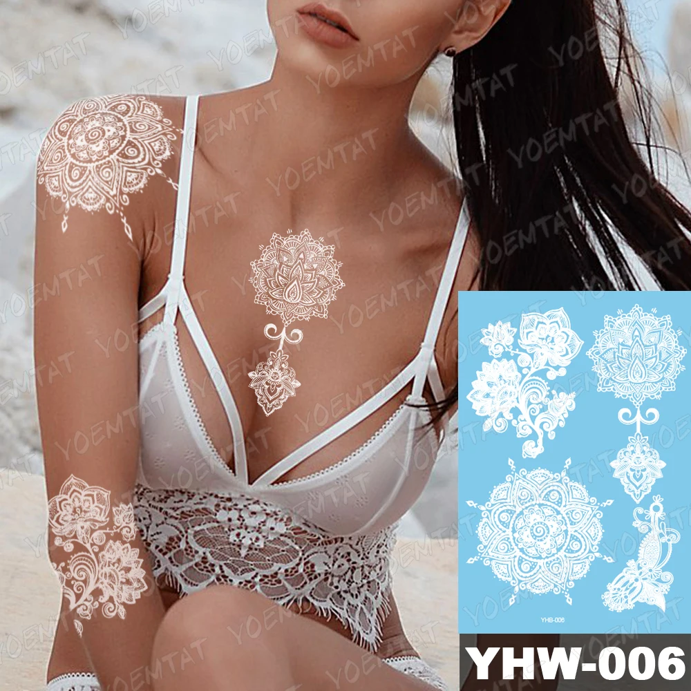 

Indian Arabic Designs Temporary Waterproof Tattoo sticker Lace White Bride Tatto Paste Fake Tatoo Mandala Body Art Hand Choker