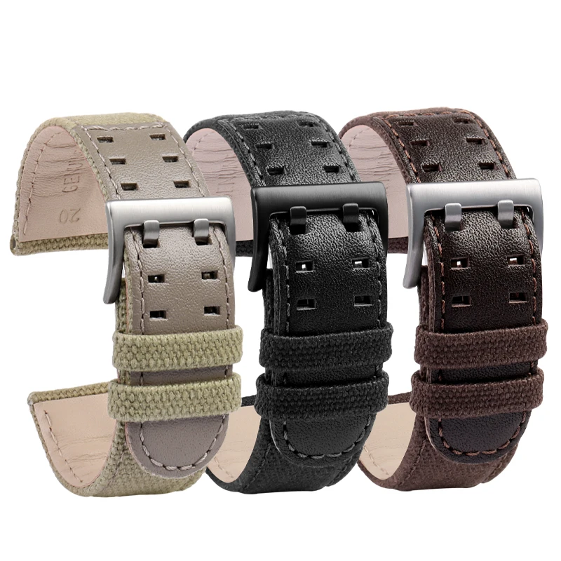 Genuine Leather Watch Men Replacement Bracelet Wrist Band for Hamilton Khaki Aviation H77755533 H77616533 20mm 22mm Black Khaki