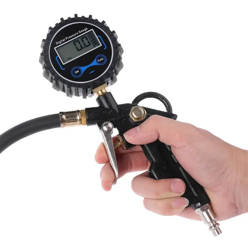 Car Truck Air Tire Inflator with Digital Pressure Gauge 200 PSI Air Chuck & Hose Pistol Type Automobile Pressure Gauge