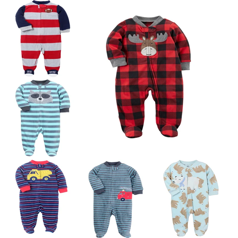 2023 New Spring Autumn Polar Fleece Fabric Baby Rompers Boy Girl Clothes Cartoon Newborn Baby Clothing Kids Sleepwear 0-12 M