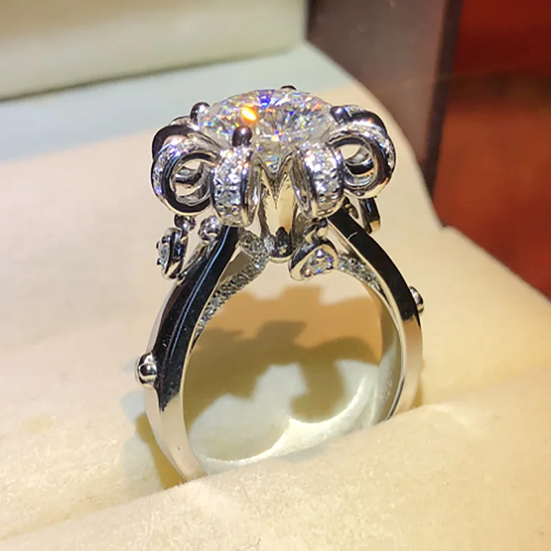 Elegant Flower Crown 1ct Lab Diamond Ring 925 sterling silver Bijou Engagement Wedding band Rings for Women Bridal Party Jewelry
