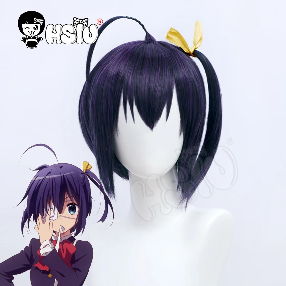 

HSIU Takanashi Rikka wig Anime Love, Chunibyo & Other Delusions CosplayBlack and purple mixed short hair+free wig cap