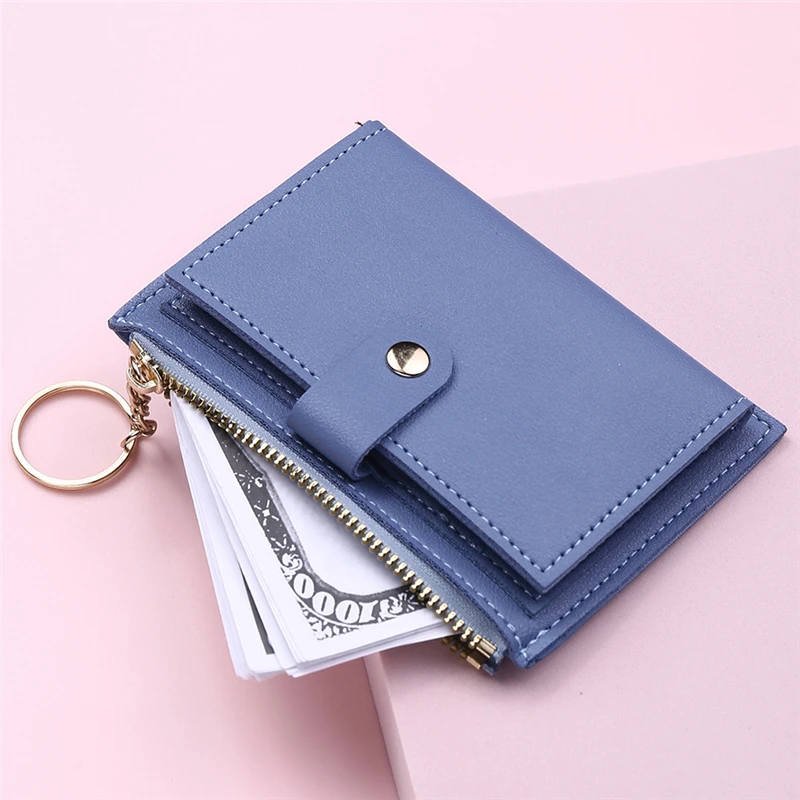 

New Women Short Coin Wallet Fashion PU Leather Keychain Zipper Hasp Purse Female Credit Card Holder Small Clutch Money Bag