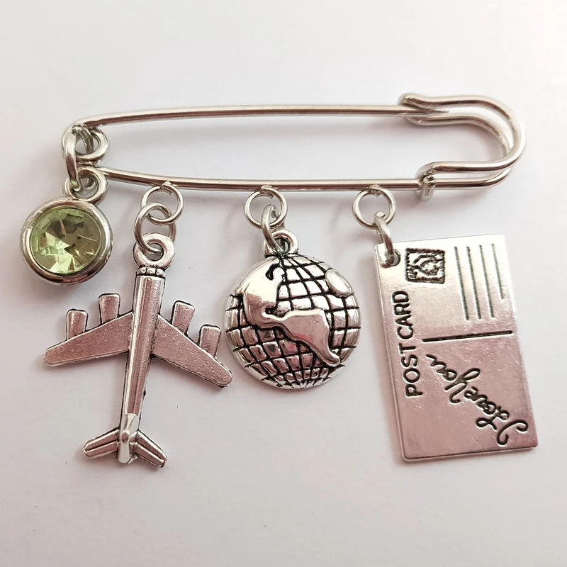 1pcs Love Travel Charm Airplane Brooch Globe Compass Passport Brooch Best Friends Gift Brooch,Gift for Flight Attendant