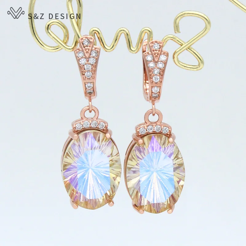 S&Z DESIGN 2021 New Fashion Luxury Large Oval Crystal Dangle Earrings Cubic Zirconia Earrings For Women Wedding Elegant Jewelry