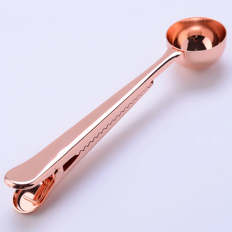 Nordic golden coffee spoon creative stainless steel sealing clip spoon tea oatmeal snack sealing measuring spoon with clip