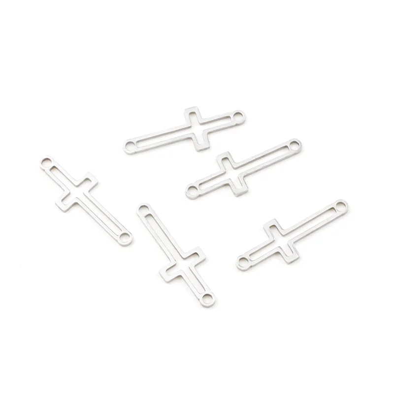 Aiovlo 5pcs/lot Stainless Steel Hollow Cross Bracelet Connectors Bracelet Charms Pendant DIY Earring Jewelry Making Accessories