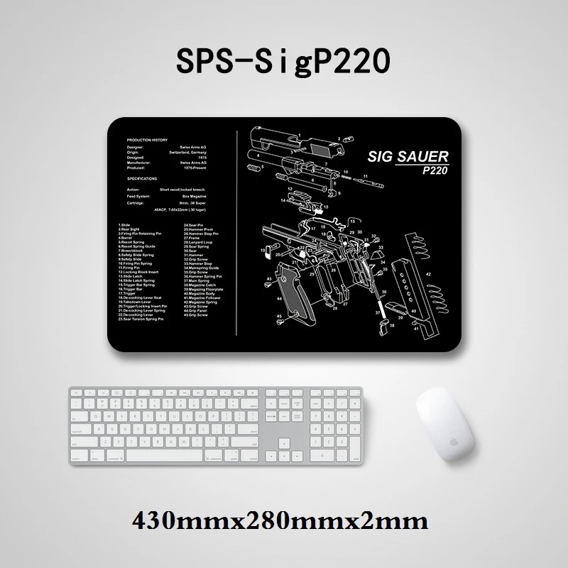 Tactical Mouse Pad Gun Cleaning Rubber Mat with Parts Diagram Instructions Workbench for Glock 17 1911 Beretta M9 Sig P220 P226