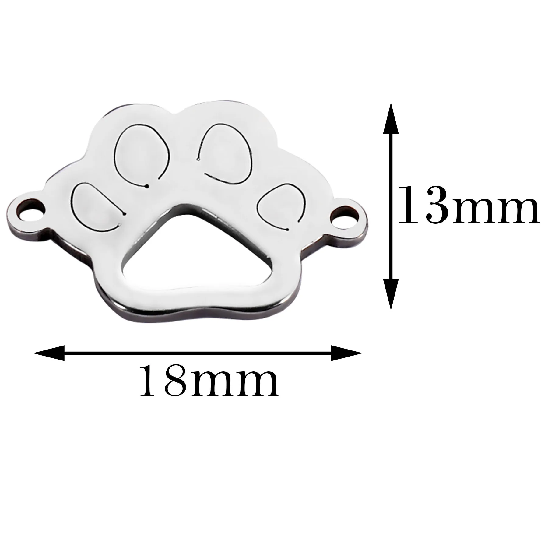 50pcs/Lot Stainless Steel Charm Connector Dog Pet Paw Silver Gold Tone Pendants Jewelry Making DIY For Men Women