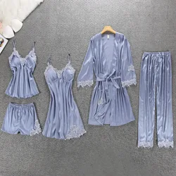 Sexy Satin Pajamas Sets Female Sleepwear For Women Lace Pyjamas Nightgowns Pijama Home Wear Suit pyjama femme