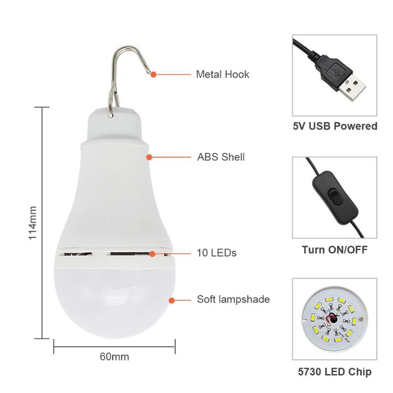 5v USB LED Lights Bulb book Reading wall Hanging Night Lamps Outdoor Camping Home Bulbs Dimming light Ball Bulb for powerbank p1