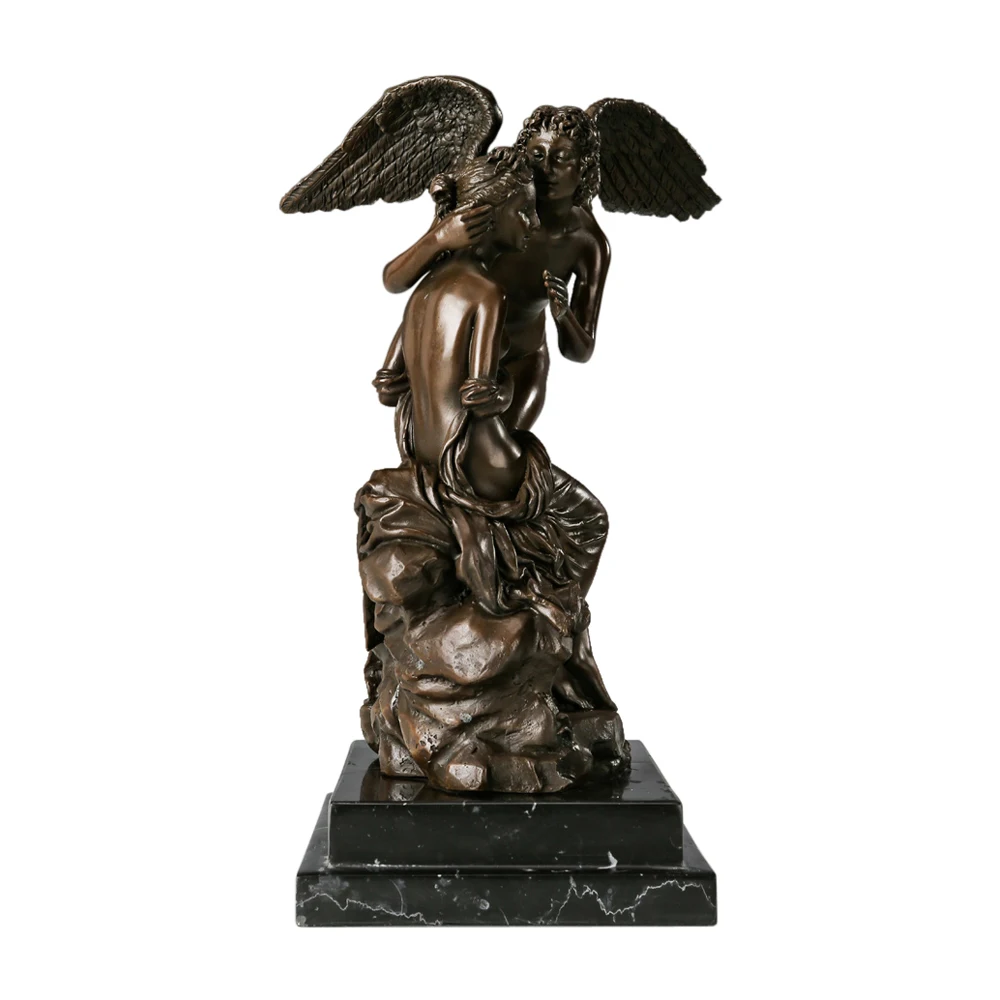 Angel Kiss Bronze Statue Couple Love Sculpture Antique Figurine Art Anniversary Gifts Wedding Decor Ornament