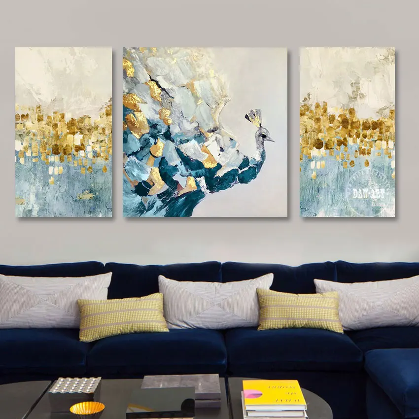 

3PCS 1 Set Modern Wall Decor Accessories For Restaurant Abstract Peafowl Art Oil Paintings On Canvas China Artwork Unframed