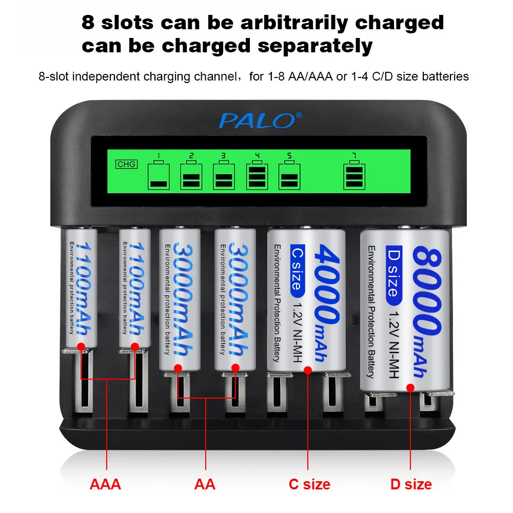 PALO C Size R14 C Cell Rechargeable Battery LR14 4000mAh 1.2V NI-MH C Batteries for Flashlight Gas Cooker with LCD smart charger