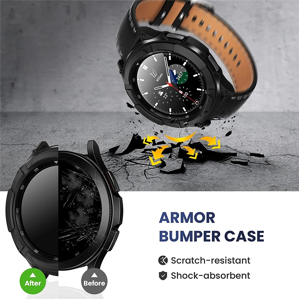 3 in 1 Accessories for Samsung Galaxy Watch 4 Classic 46mm 42mm TPU case + bezel ring + 2 screen protector Tempered Glass flims