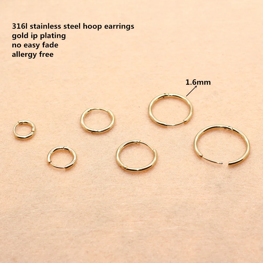 Gold-color Plated Super Small 6mm Hoop Earrings 316 L Stainless Steel No Easy Fade Allergy Free