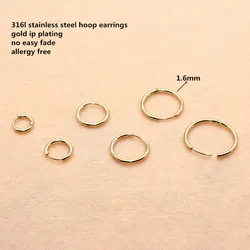 Gold-color Plated Super Small 6mm Hoop Earrings 316 L Stainless Steel No Easy Fade Allergy Free