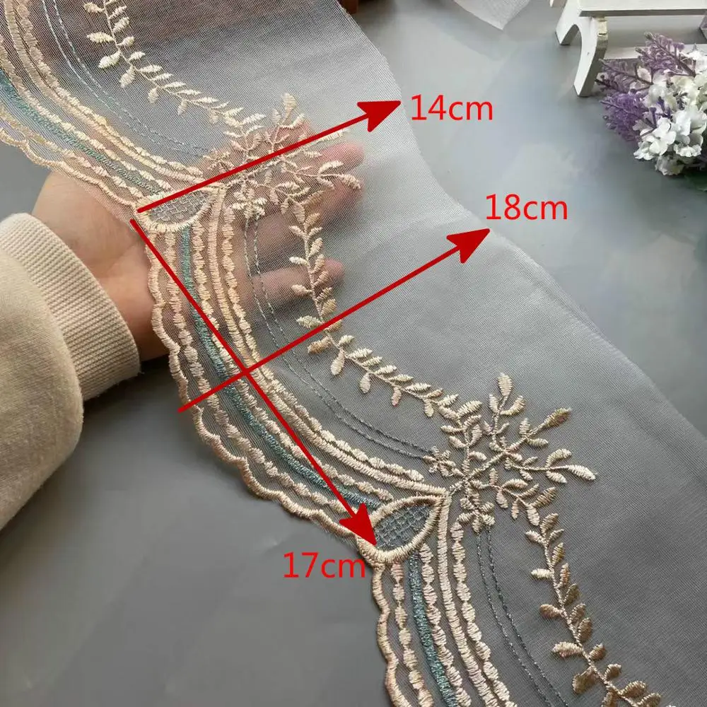 3 yards Green 18 cm 3 cm Mesh Embroidered Lace Trims for Sofa Chair Cushion Home Textiles Trimmings Ribbon Sewing Accessories