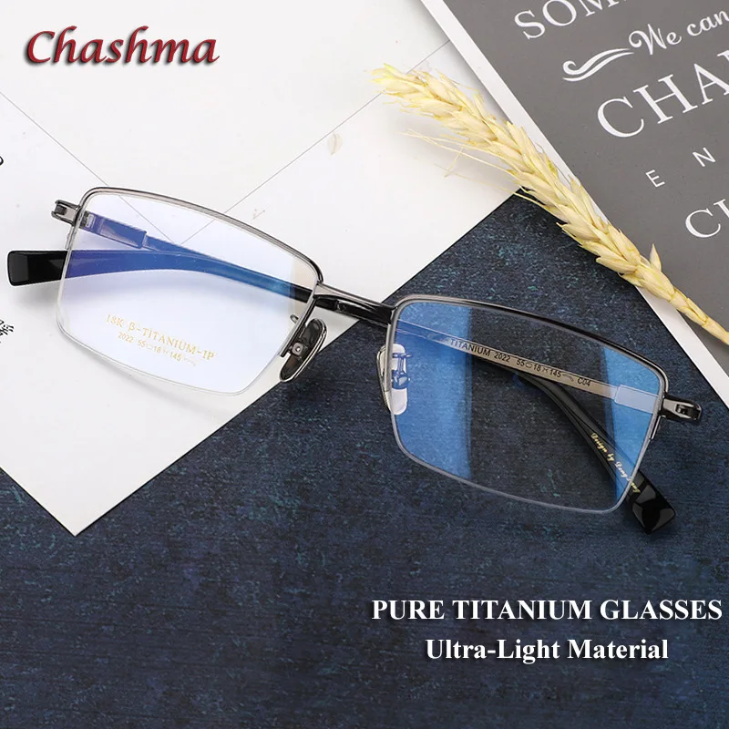 Classic Super Quality Pure Titanium Men Ultra Light Optical Spectacles Gold Frame Semi Rim Eyeglasses