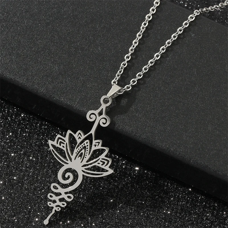 Ladies Hollow Lotus Pendant Necklace Stainless Steel Jewelry Yoga Chakra Necklace Ladies Party Wedding Jewelry Gift