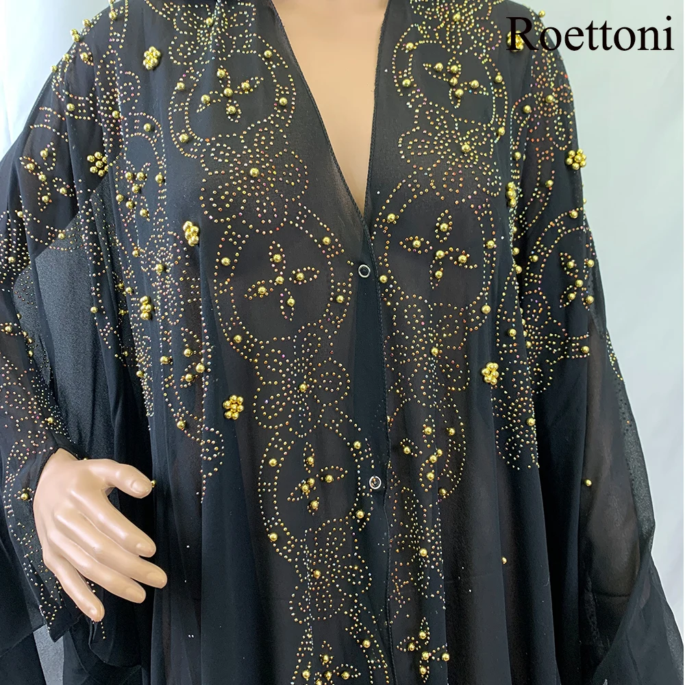 New Trends Turkey to African Hooded Abaya Kaftan Chiffon Beading Women\'s Party Dresses Muslim Boubou Fashion Outfit Open Robe