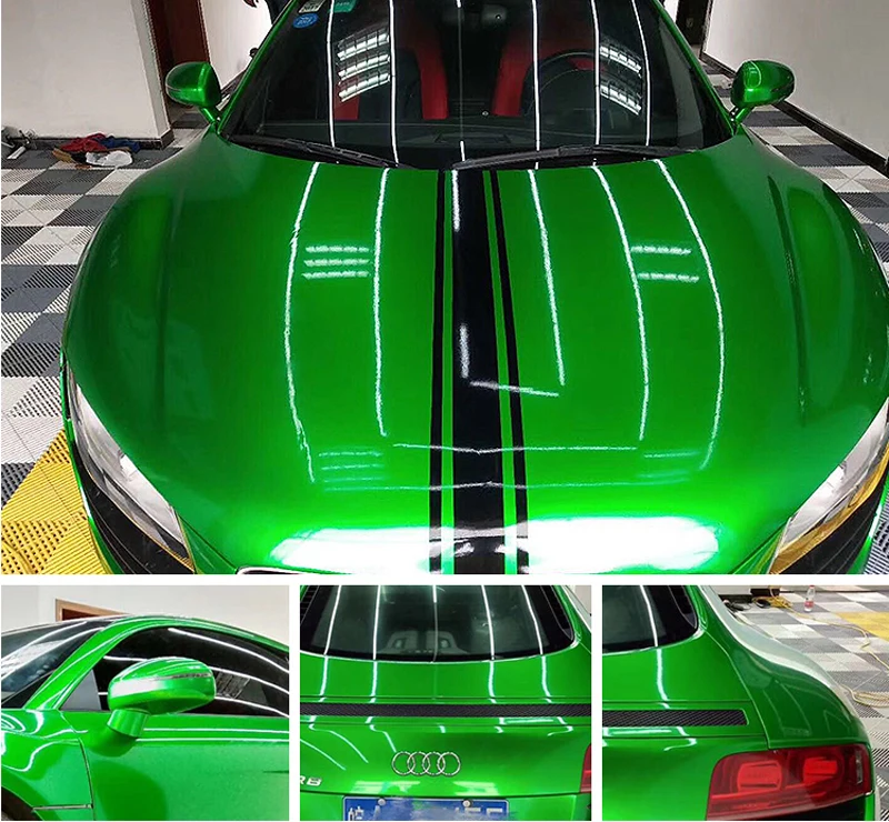 Green Gloss Metallic Candy Color Vinyl Wrap Film Gloss Self Adhesive Vehicle Car Wrap Foil With Air Release Bubbles Free