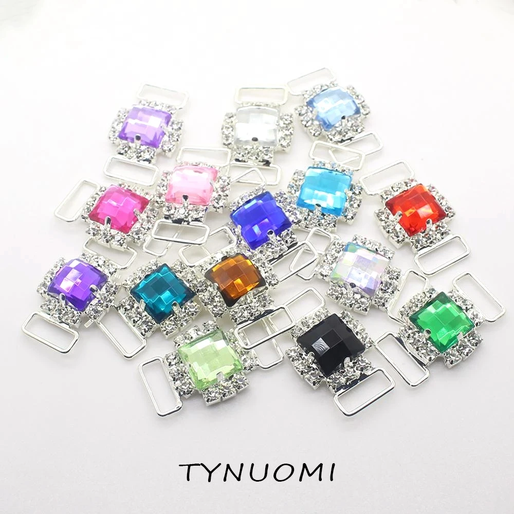 Fashion 10Pc/Lot 20*33mm Square Acrylic Crystal Buckles Rhinestone Bikini Connector Ribbon Clothing Buckle