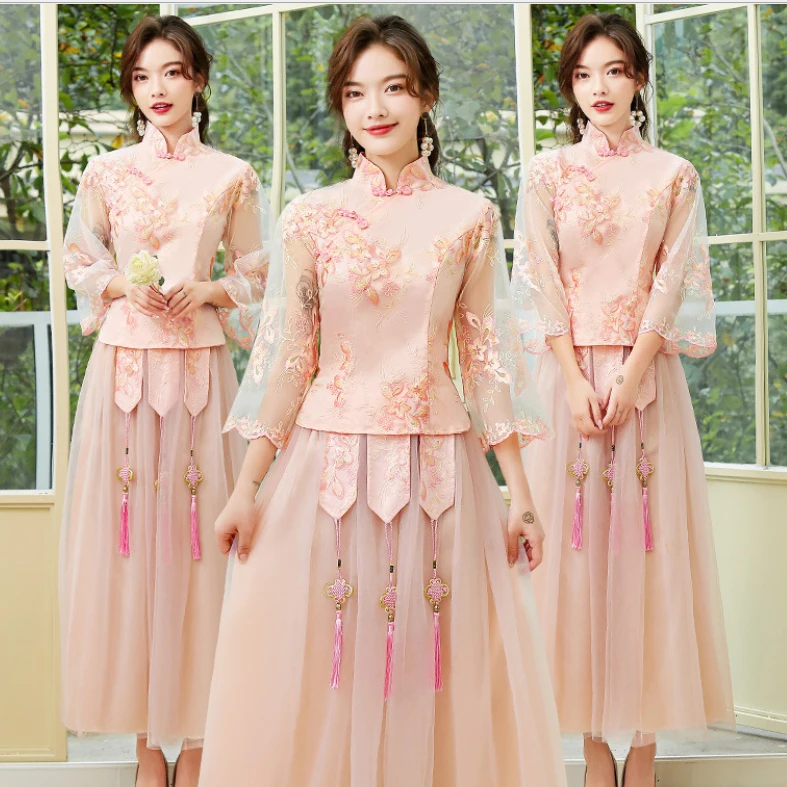 Elegant Dress Women For Bridesmaid Dresses Female Chinese Style Creative Retro Sister Group Skirt Cover Meat Wedding Party Dress