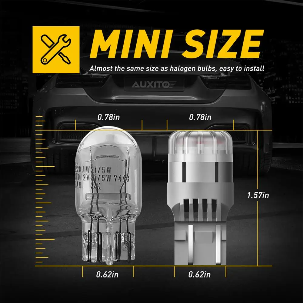 AUXITO 2pcs W21W W21/5W T20 LED 7440 7443 LED Bulbs Auto Brilliant Red Replacement Brake Tail Parking Light Car Tail Lamps 12V