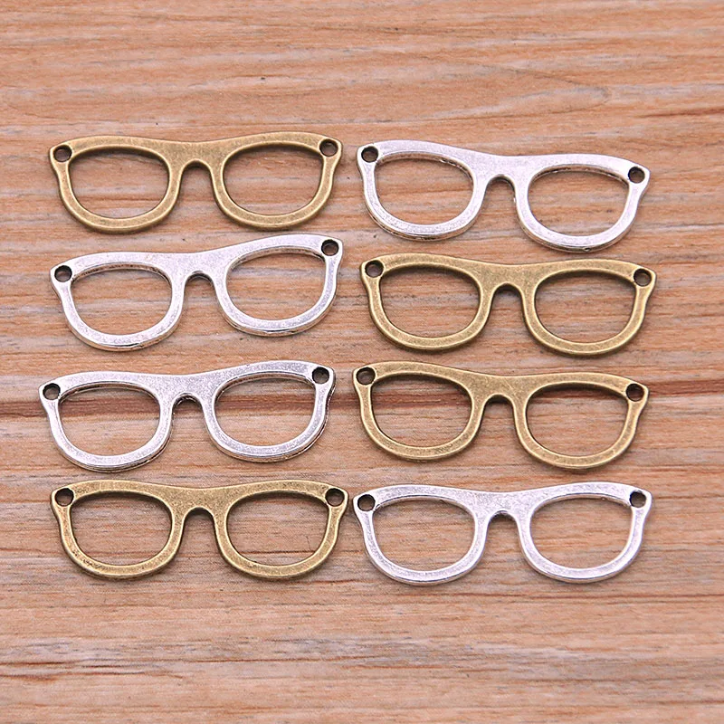 20PCS 10X28mm New Product Two Color Small Glasses Charms Personality Connector Jewelry Metal Alloy Marking DIY Handmade Craft