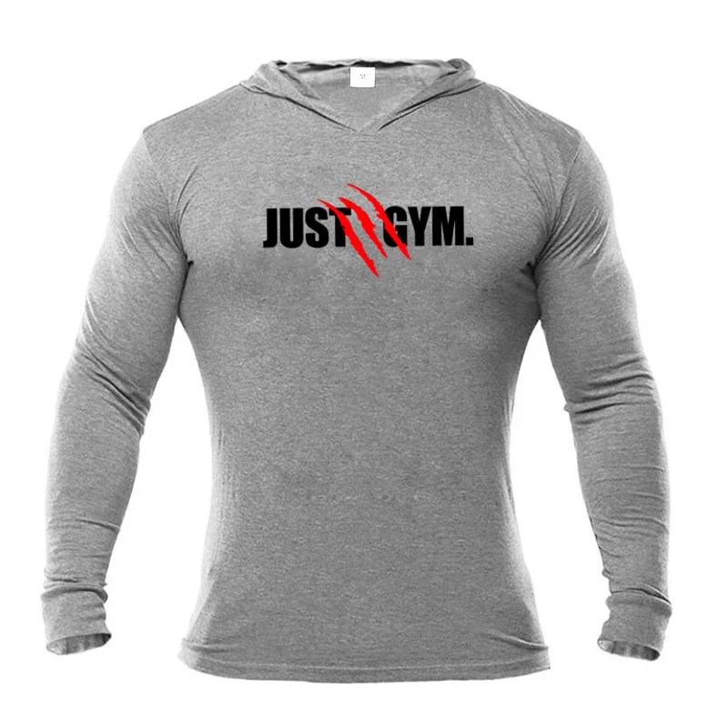 Mens Hooded T Shirt Spring Slim Fit O Neck T-shirt Men Sports Running Long Sleeve Shirt Gym Bodybuilding Tee Tops Fitness tshirt